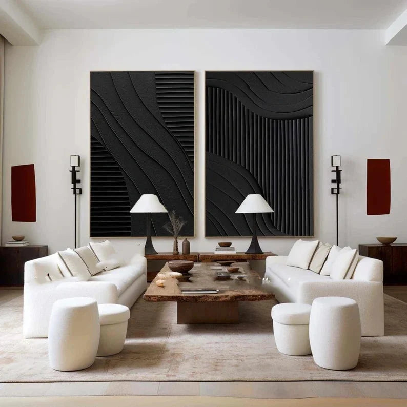 Multicolor Minimalist Dual Harmony - Modern Textured Wall Art Set Of 2 - Artwallpainting