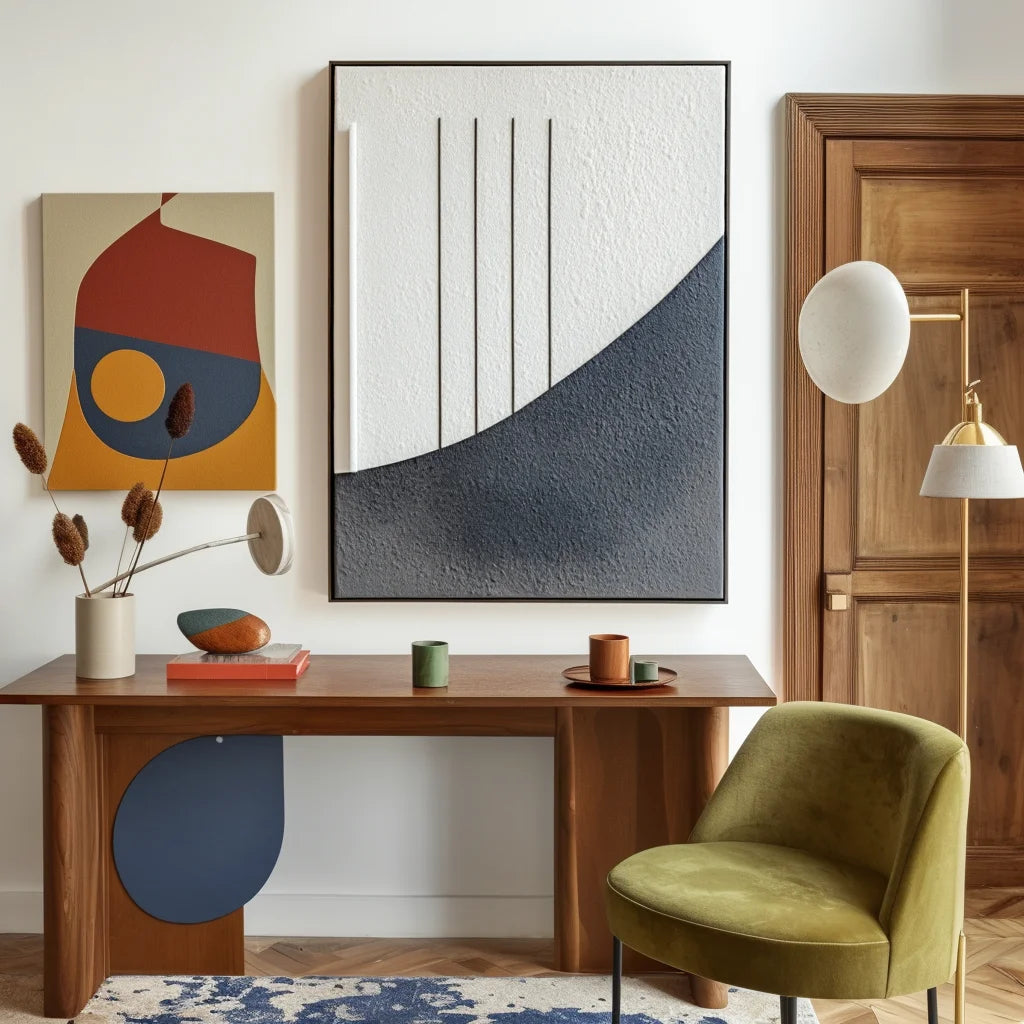 Multicolor Minimalist Geometric Relief Painting - Quiet Axis - Artwallpainting