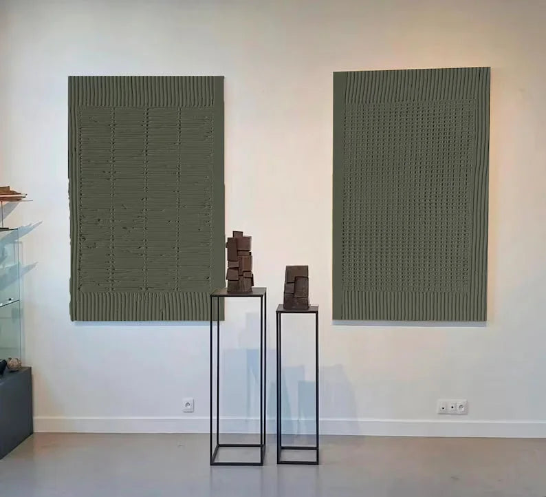 Multicolor Minimalist Olive Green Textured Wall Art Set Of 2 - Artwallpainting