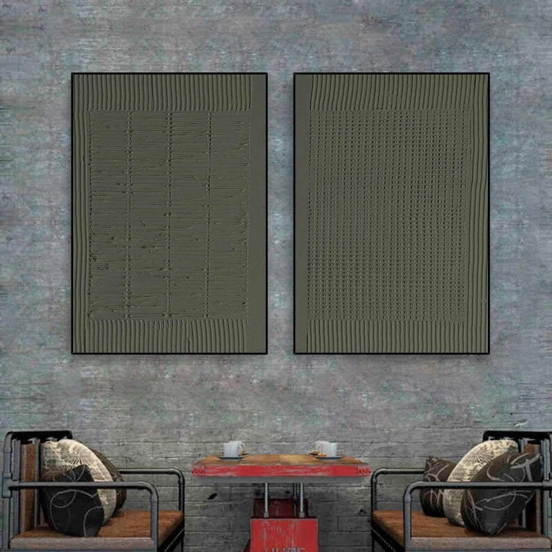 Multicolor Minimalist Olive Green Textured Wall Art Set Of 2 - Artwallpainting