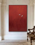 Multicolor Minimalist Red Crane Painting Asian-Inspired Modern Wall Art - Artwallpainting