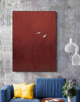 Multicolor Minimalist Red Crane Painting Asian-Inspired Modern Wall Art - Artwallpainting