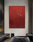 Multicolor Minimalist Red Crane Painting Asian-Inspired Modern Wall Art - Artwallpainting