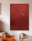 Multicolor Minimalist Red Crane Painting Asian-Inspired Modern Wall Art - Artwallpainting