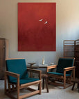 Multicolor Minimalist Red Crane Painting Asian-Inspired Modern Wall Art - Artwallpainting