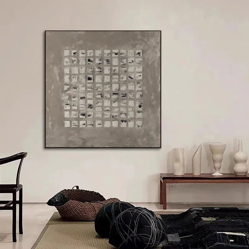 Multicolor Minimalist Textured Abstract Grid Wall Art - Artwallpainting