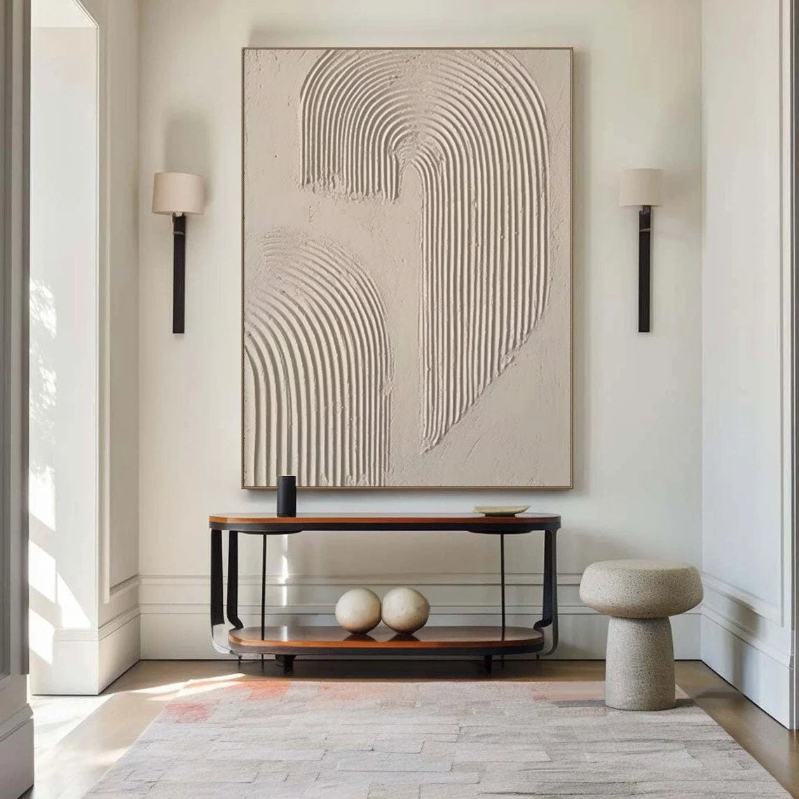 Multicolor Minimalist Textured Canvas With Flowing Arches - Artwallpainting