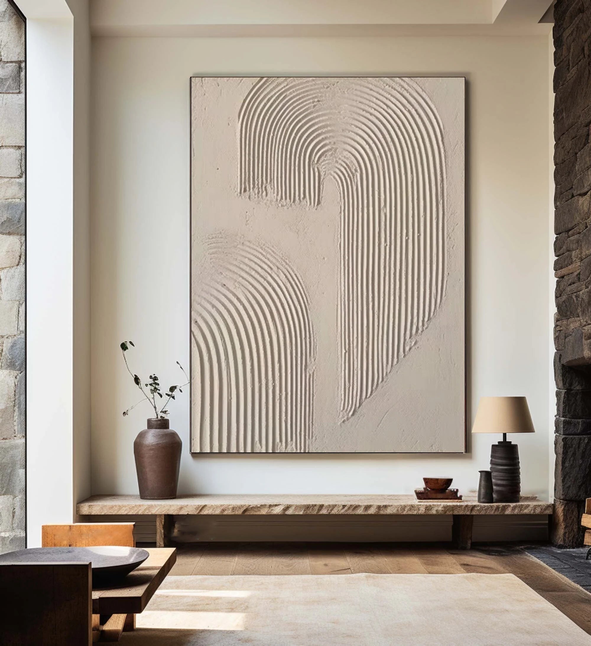 Multicolor Minimalist Textured Canvas With Flowing Arches - Artwallpainting