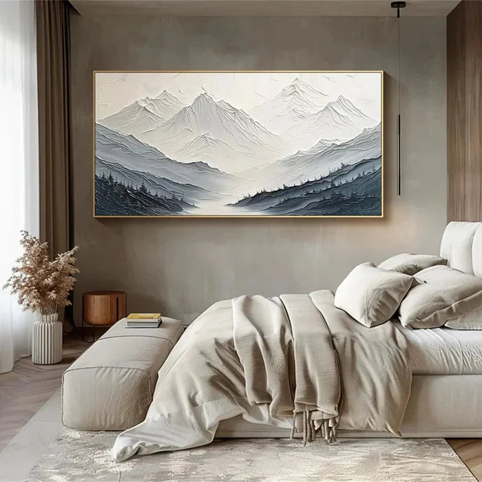 Multicolor Minimalist Textured Mountain Landscape Art - Gray And White - Artwallpainting