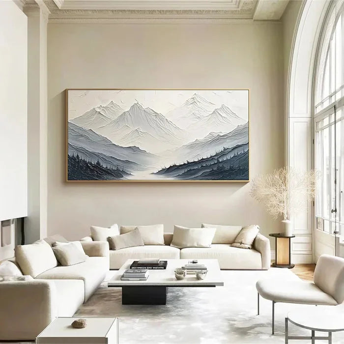 Multicolor Minimalist Textured Mountain Landscape Art - Gray And White - Artwallpainting