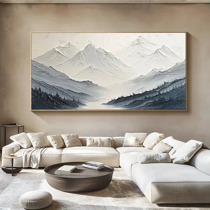 Multicolor Minimalist Textured Mountain Landscape Art - Gray And White - Artwallpainting