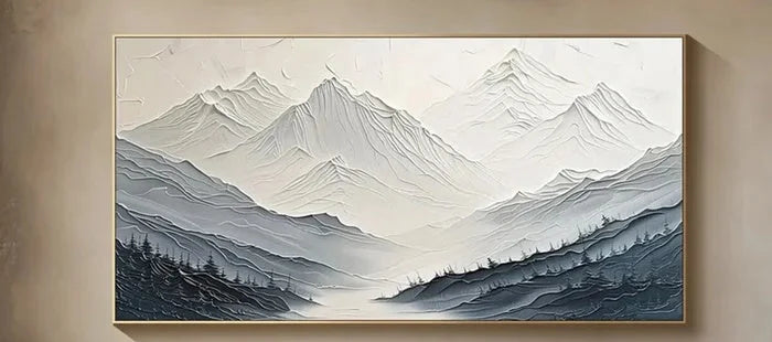 Multicolor Minimalist Textured Mountain Landscape Art - Gray And White - Artwallpainting