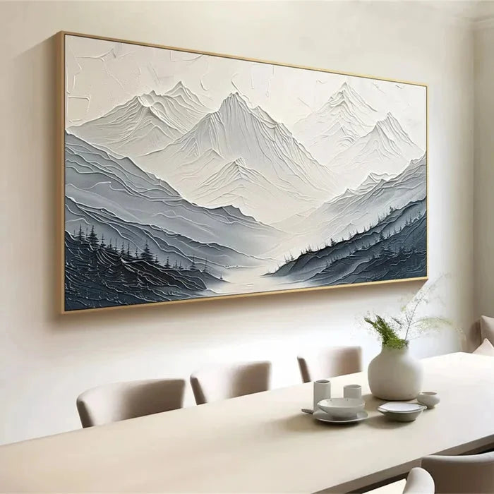 Multicolor Minimalist Textured Mountain Landscape Art - Gray And White - Artwallpainting