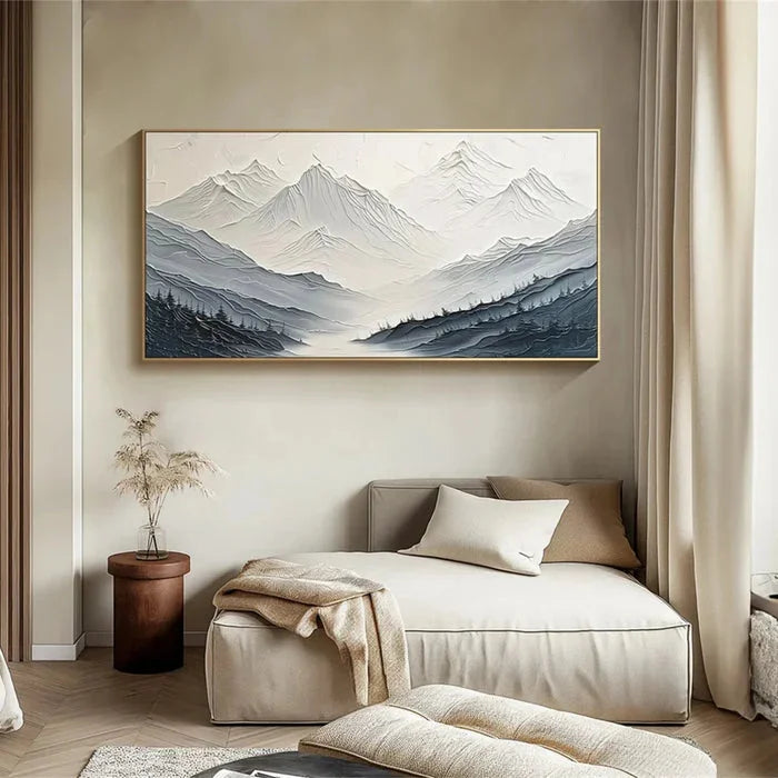 Multicolor Minimalist Textured Mountain Landscape Art - Gray And White - Artwallpainting