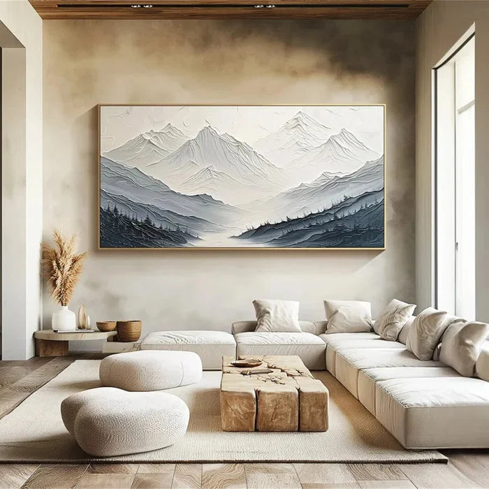 Multicolor Minimalist Textured Mountain Landscape Art - Gray And White - Artwallpainting