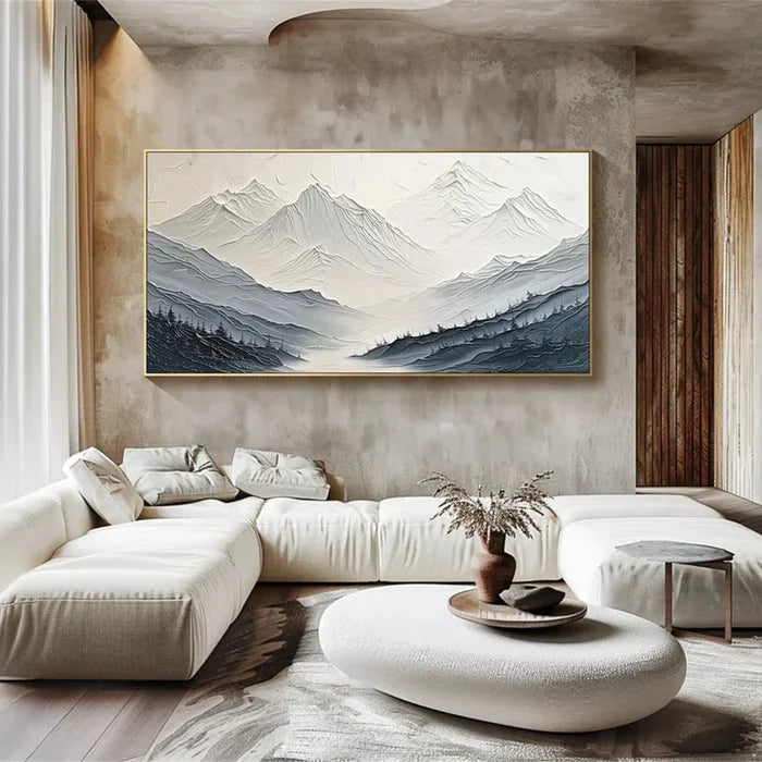 Multicolor Minimalist Textured Mountain Landscape Art - Gray And White - Artwallpainting