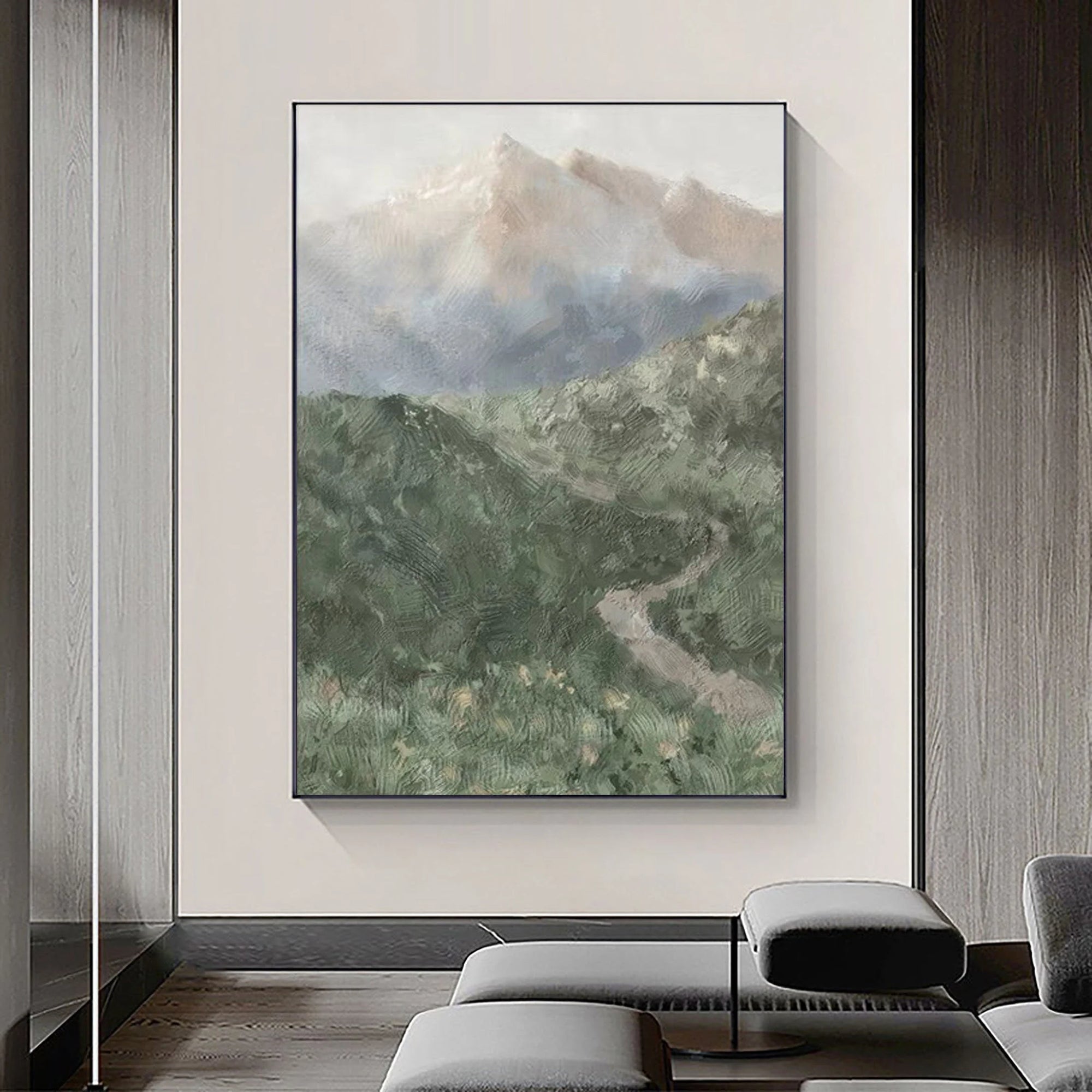 Multicolor Misty Mountain Path Abstract Painting - Artwallpainting