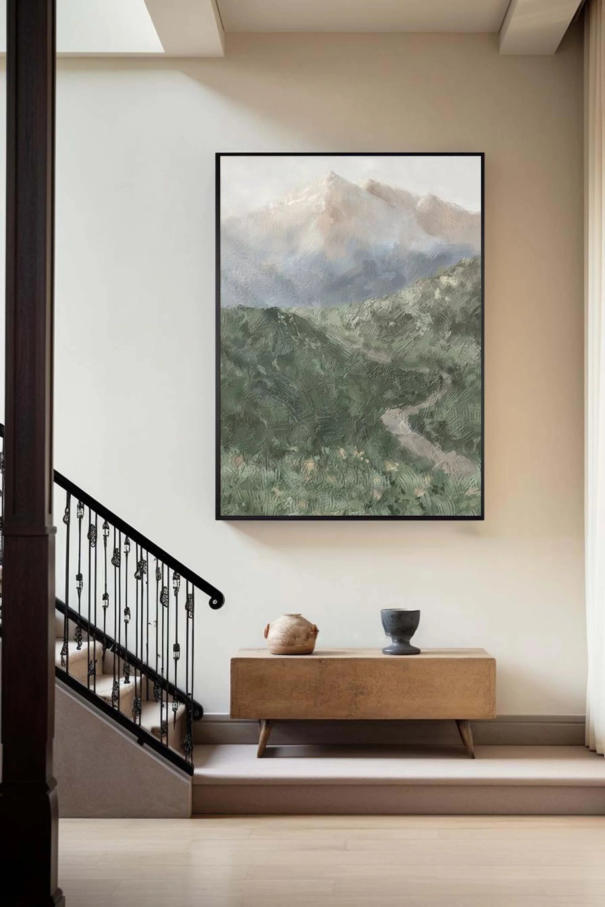Multicolor Misty Mountain Path Abstract Painting - Artwallpainting