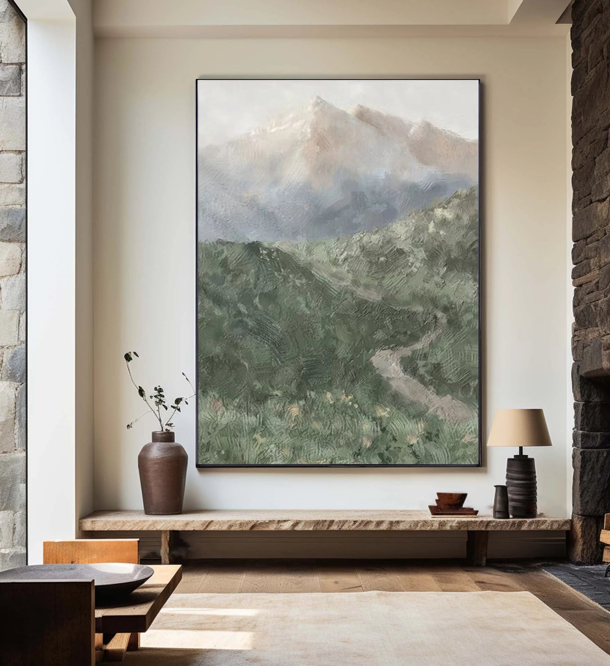 Multicolor Misty Mountain Path Abstract Painting - Artwallpainting