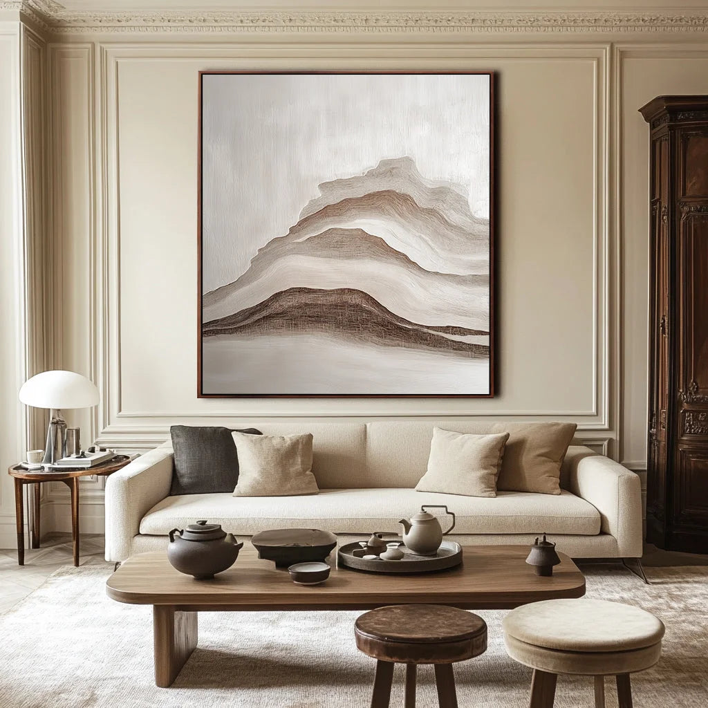 Multicolor Misty Peaks-Modern Interior Design With Brown And Mountain Texture Wall Art - Artwallpainting