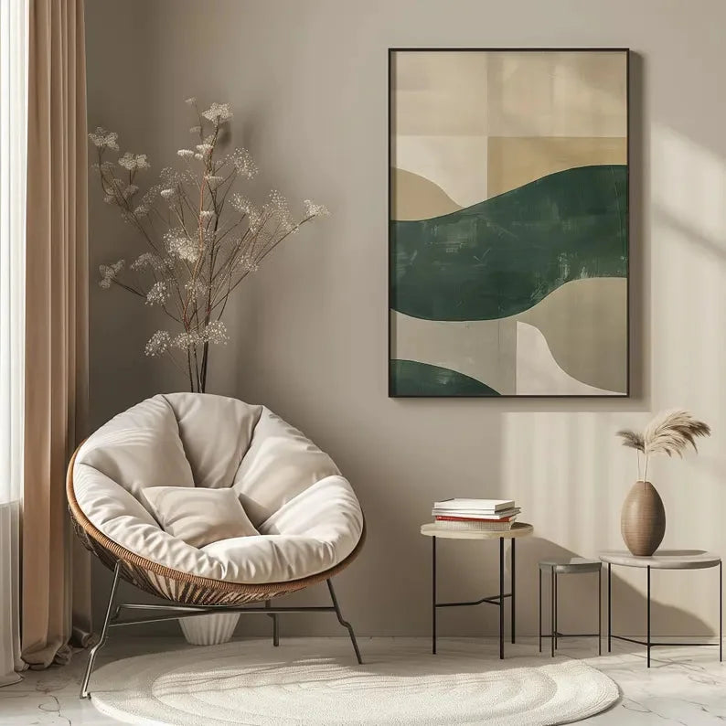 Multicolor Modern Abstract Canvas Art - Minimalist Green And Beige Wall Decor - Artwallpainting
