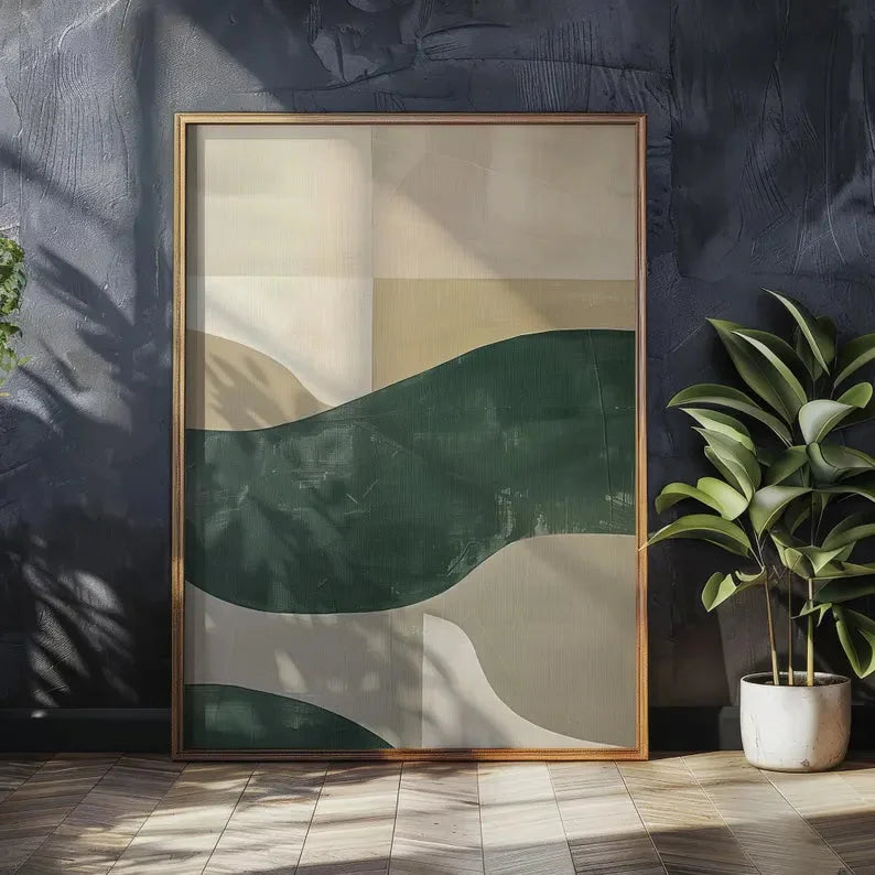 Multicolor Modern Abstract Canvas Art - Minimalist Green And Beige Wall Decor - Artwallpainting