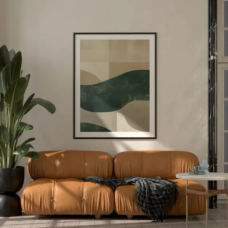 Multicolor Modern Abstract Canvas Art - Minimalist Green And Beige Wall Decor - Artwallpainting