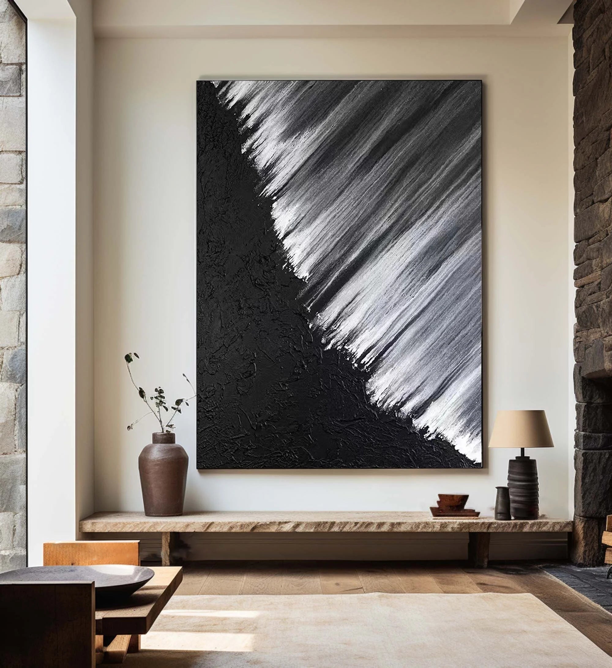 Multicolor Monochrome Cascade Abstract Textured Canvas Art - Artwallpainting