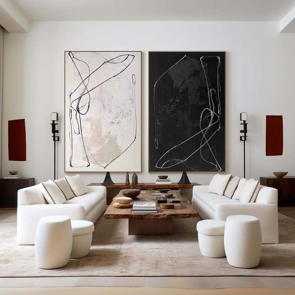 Multicolor Monochrome Rhythm Abstract Line Canvas Duo Set Of 2 - Artwallpainting