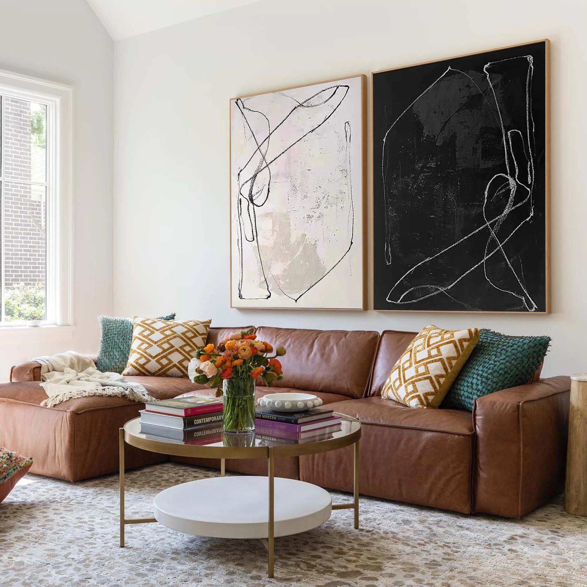 Multicolor Monochrome Rhythm Abstract Line Canvas Duo Set Of 2 - Artwallpainting