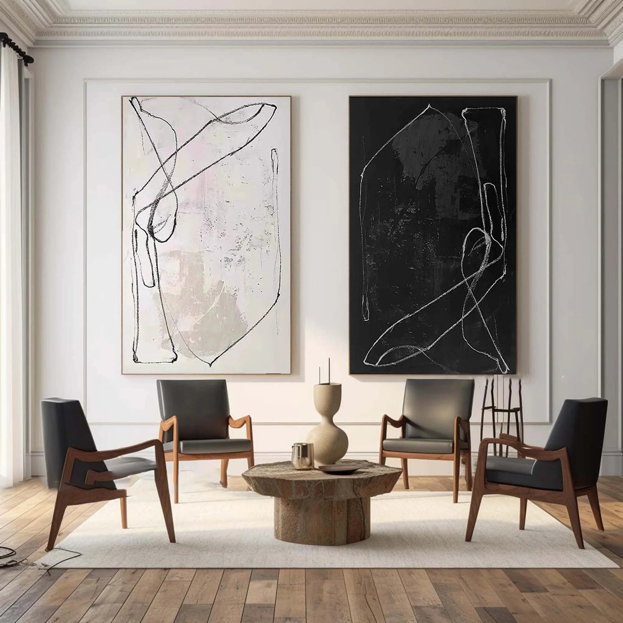 Multicolor Monochrome Rhythm Abstract Line Canvas Duo Set Of 2 - Artwallpainting
