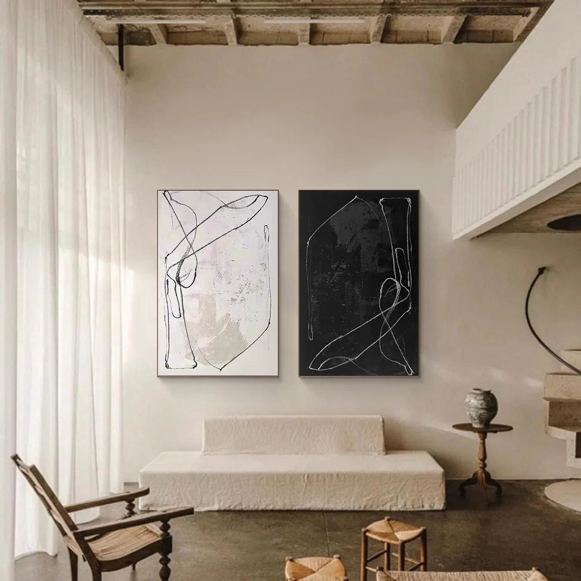 Multicolor Monochrome Rhythm Abstract Line Canvas Duo Set Of 2 - Artwallpainting