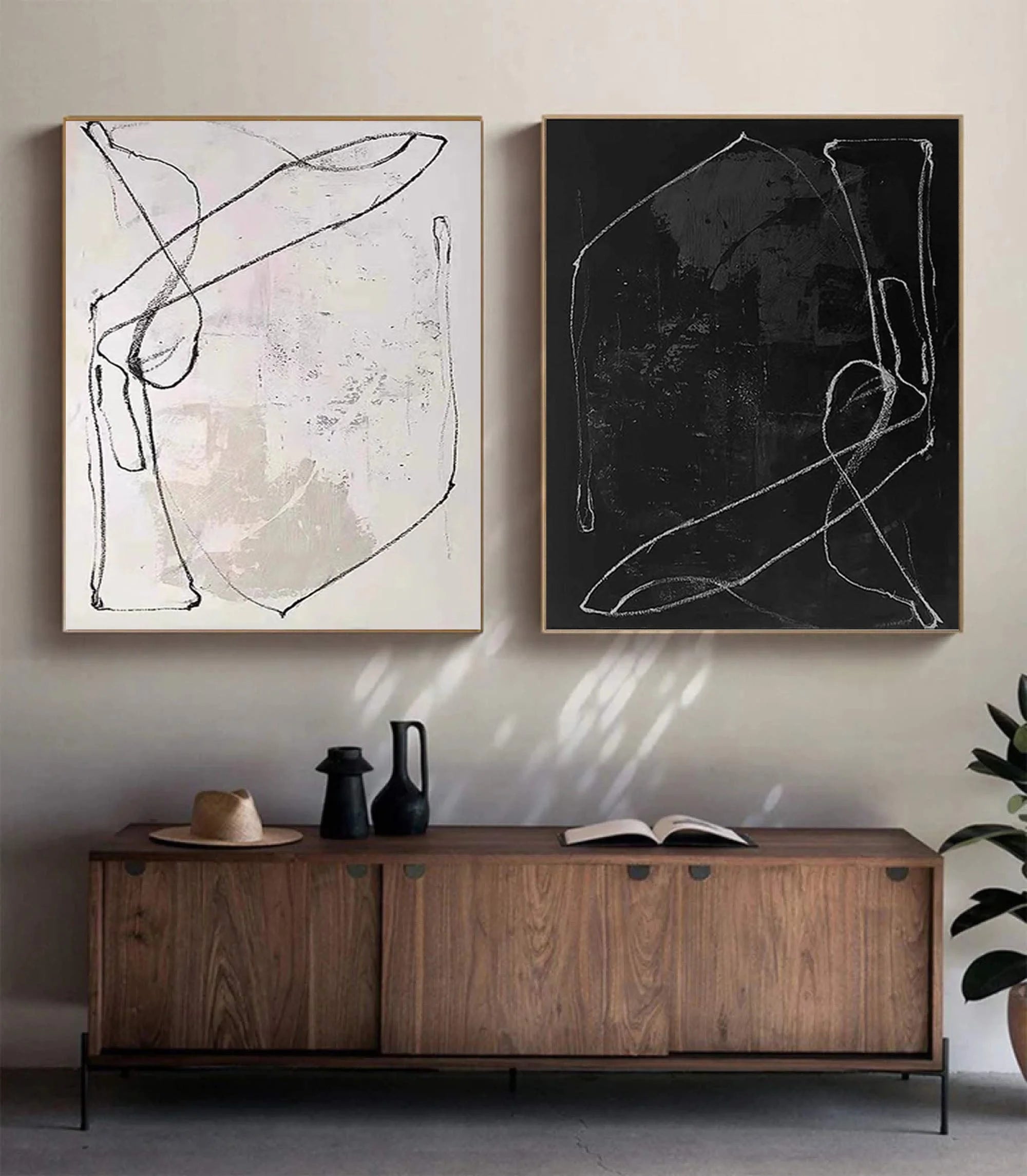 Multicolor Monochrome Rhythm Abstract Line Canvas Duo Set Of 2 - Artwallpainting