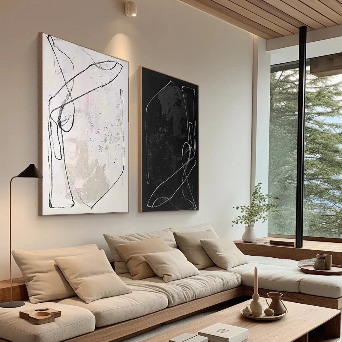 Multicolor Monochrome Rhythm Abstract Line Canvas Duo Set Of 2 - Artwallpainting