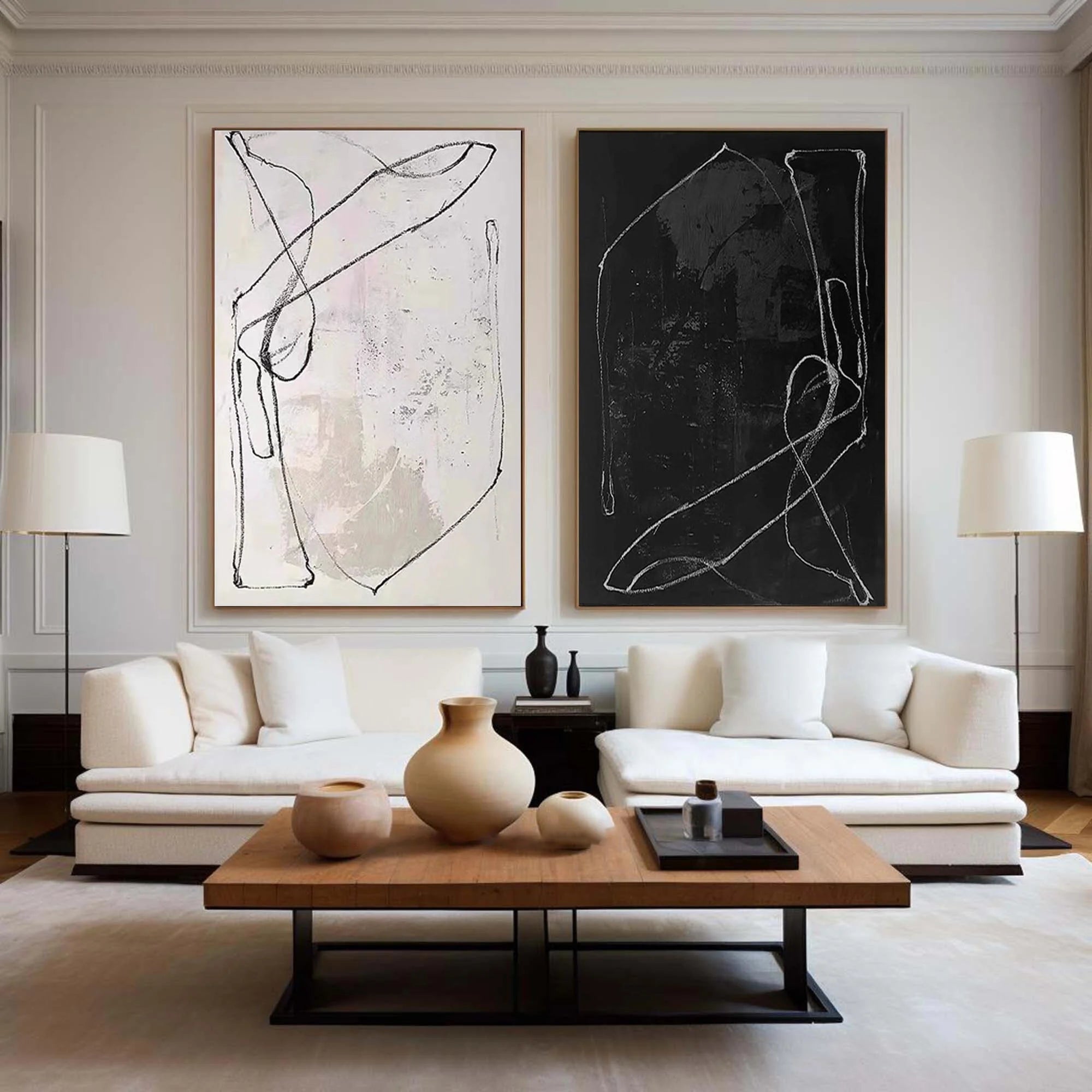 Multicolor Monochrome Rhythm Abstract Line Canvas Duo Set Of 2 - Artwallpainting