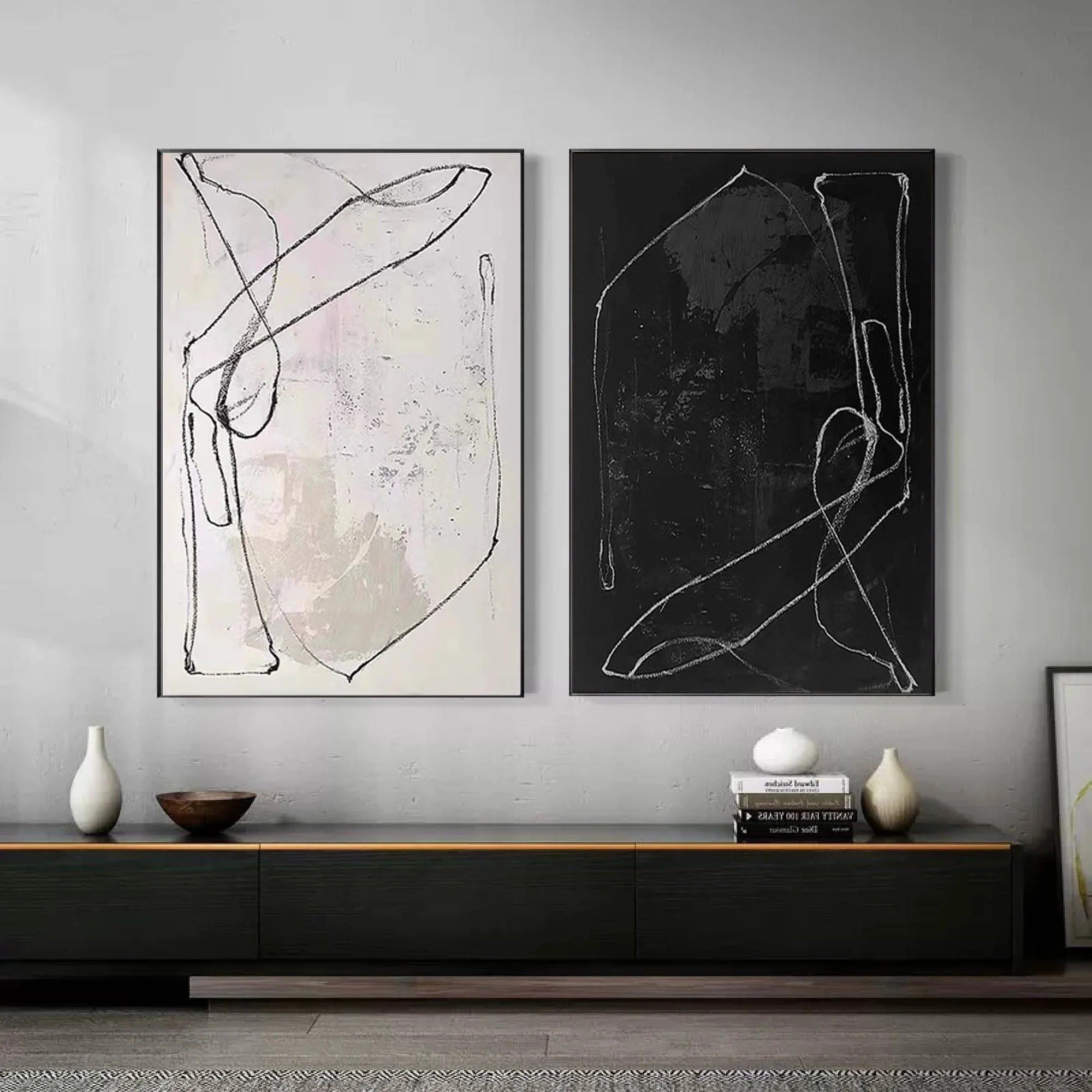 Multicolor Monochrome Rhythm Abstract Line Canvas Duo Set Of 2 - Artwallpainting