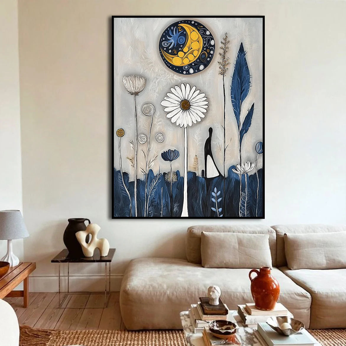 Multicolor Moonlit Meadow-Abstract Oil Paintings Of Natural Fantasy Wall Art - Artwallpainting