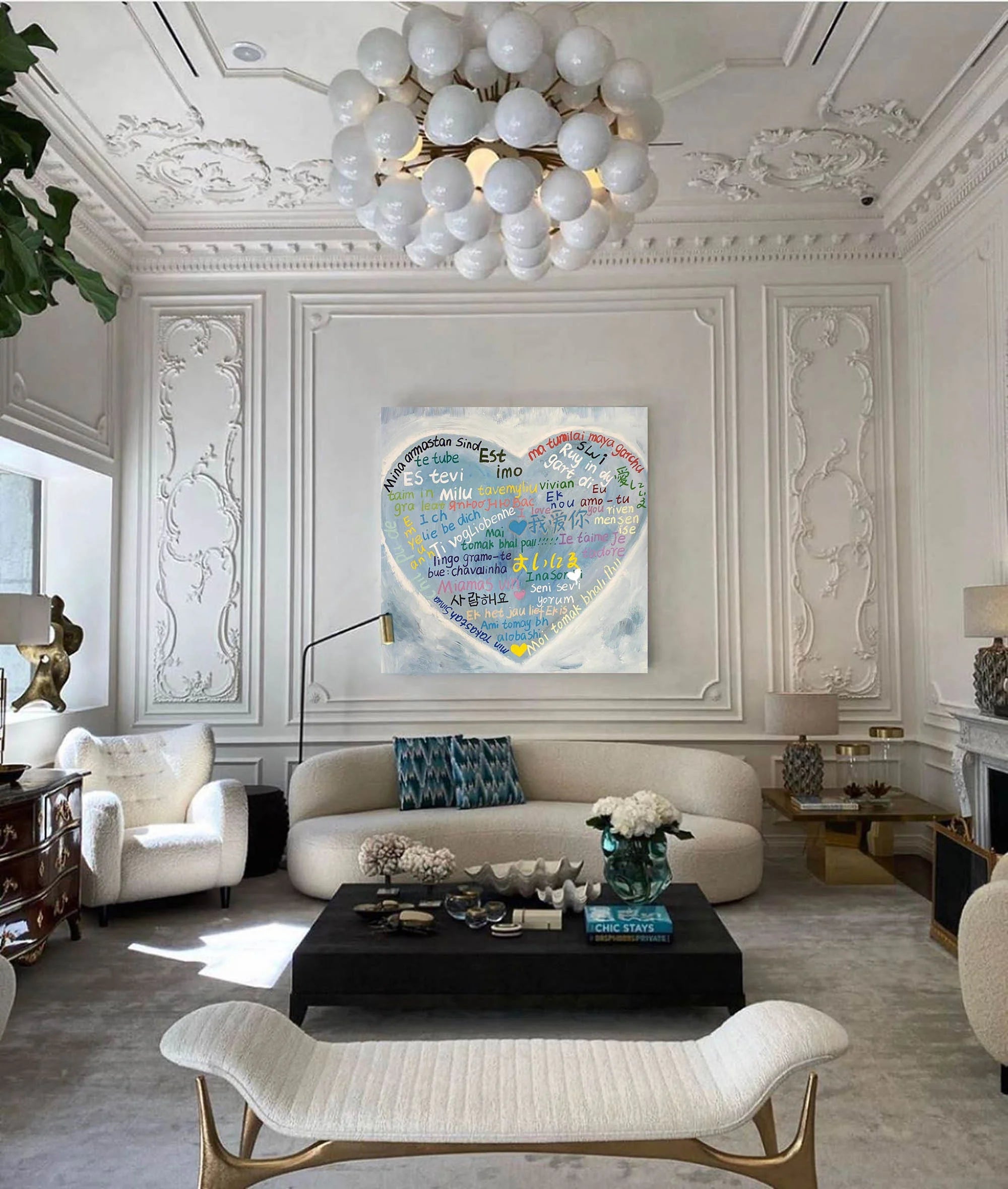 Multicolor Multilingual Love Heart Abstract Painting Inspiring Wall Art Decor - Artwallpainting
