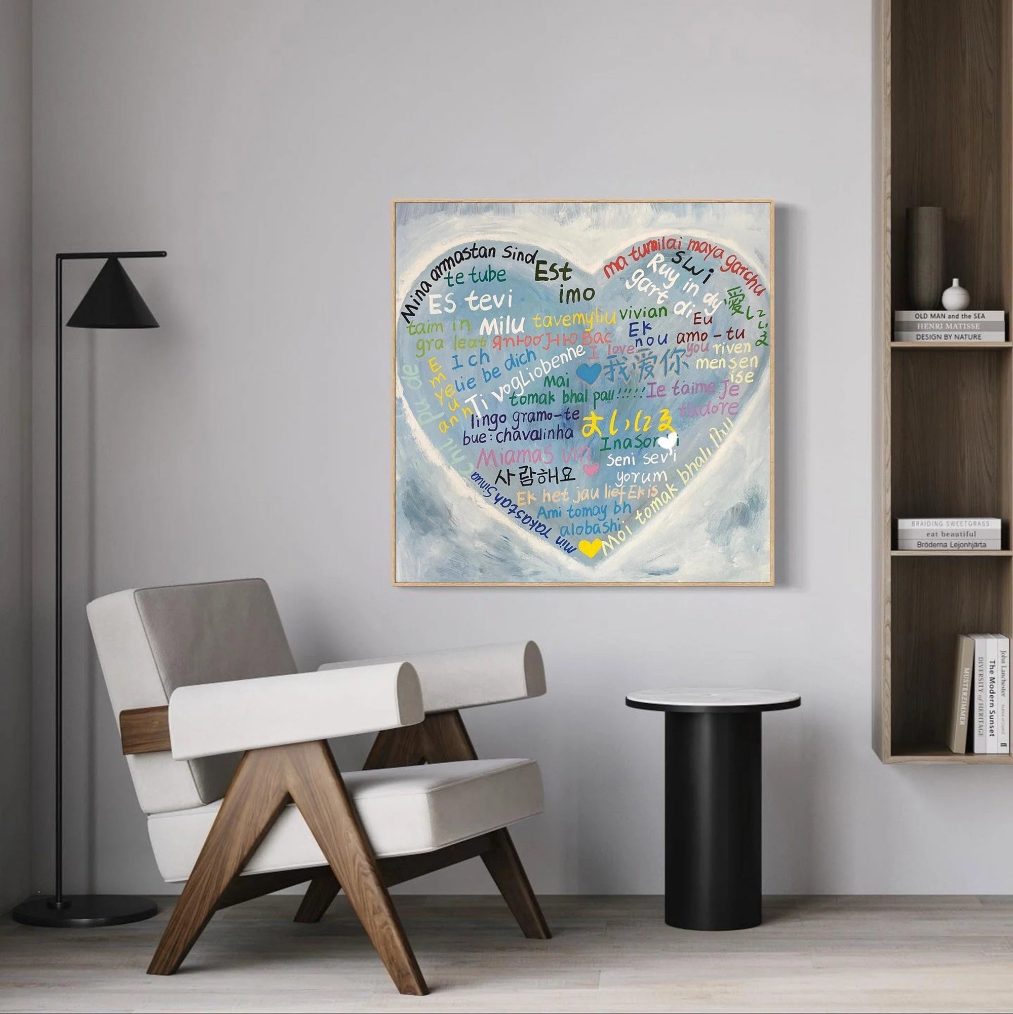 Multicolor Multilingual Love Heart Abstract Painting Inspiring Wall Art Decor - Artwallpainting