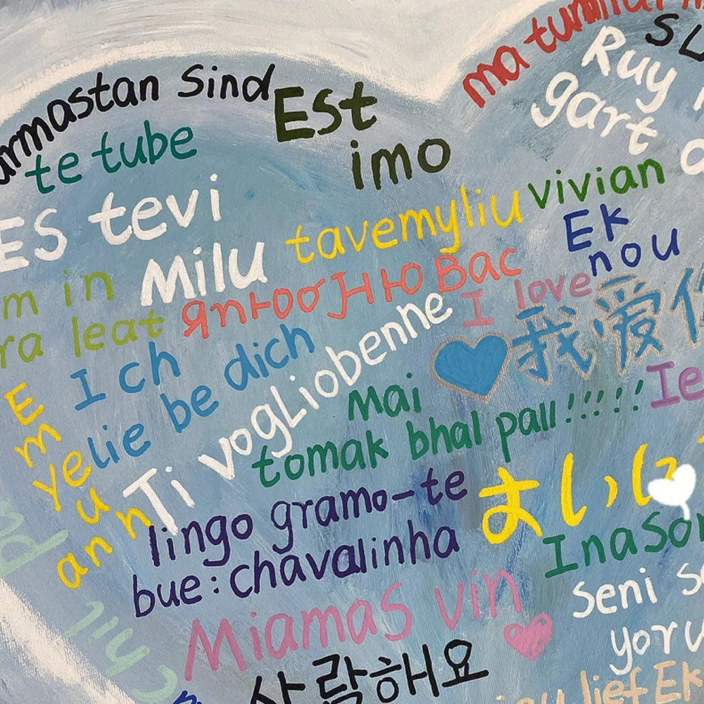 Multicolor Multilingual Love Heart Abstract Painting Inspiring Wall Art Decor - Artwallpainting