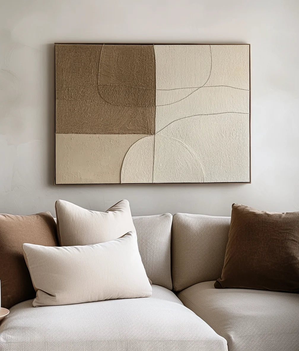 Multicolor Muted Geometrics-Modern Minimalist Earth Tone Line Hand-Painted Geometric Wall Art - Artwallpainting