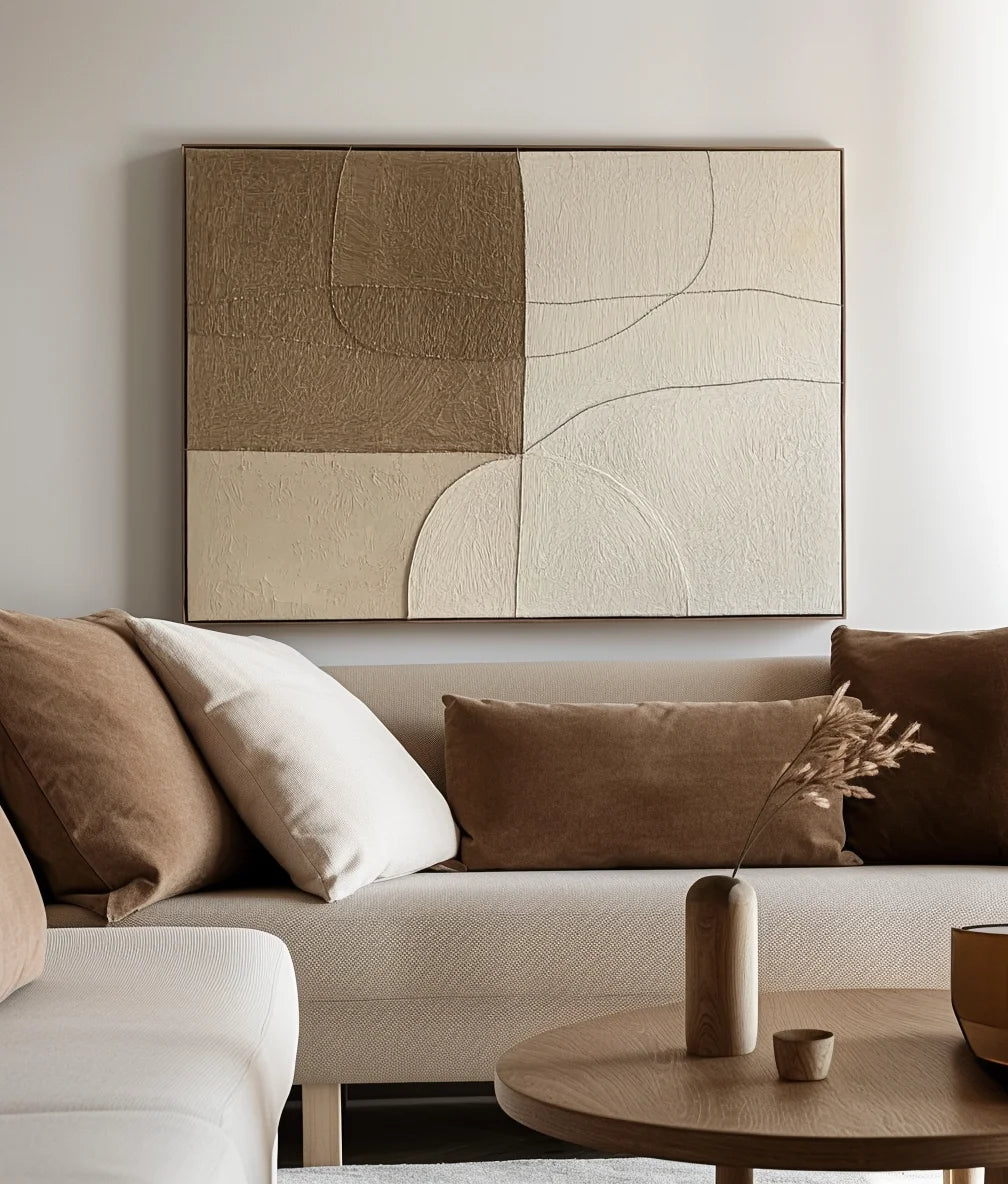 Multicolor Muted Geometrics-Modern Minimalist Earth Tone Line Hand-Painted Geometric Wall Art - Artwallpainting