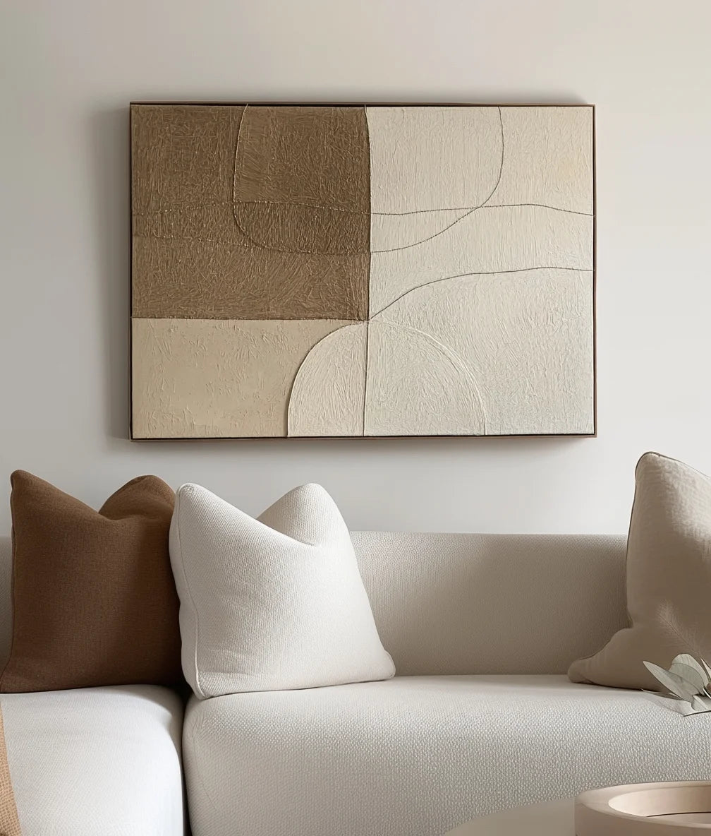 Multicolor Muted Geometrics-Modern Minimalist Earth Tone Line Hand-Painted Geometric Wall Art - Artwallpainting