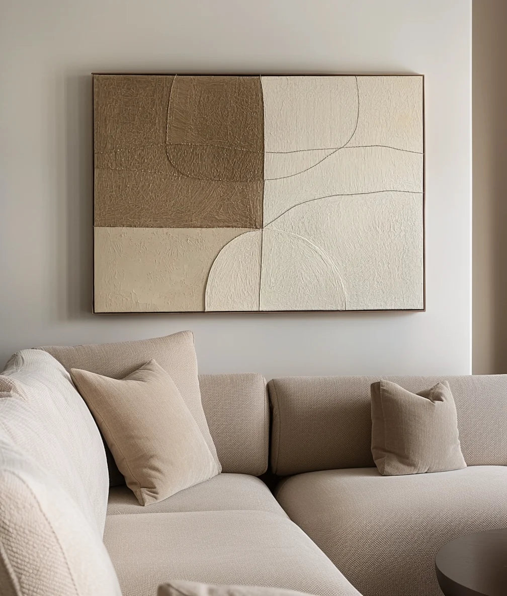 Multicolor Muted Geometrics-Modern Minimalist Earth Tone Line Hand-Painted Geometric Wall Art - Artwallpainting