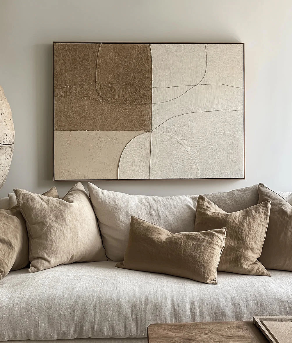 Multicolor Muted Geometrics-Modern Minimalist Earth Tone Line Hand-Painted Geometric Wall Art - Artwallpainting