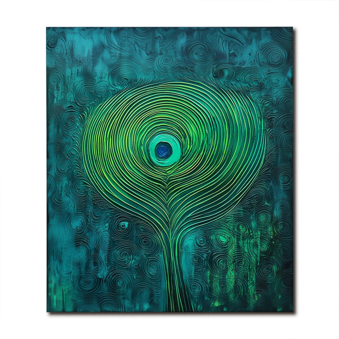 Multicolor Mystic Whorl Canvas-Modern Abstract Blue-Green Gradient Peacock Feather Wall Art - Artwallpainting