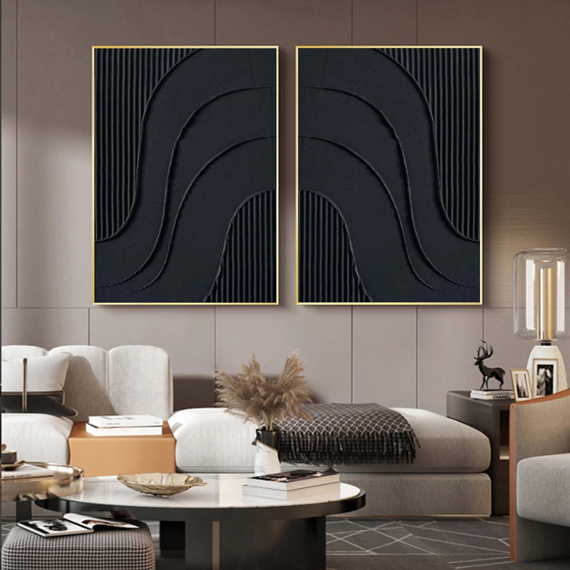 Multicolor Noir Textured Diptych Art Set Of 2 - Artwallpainting