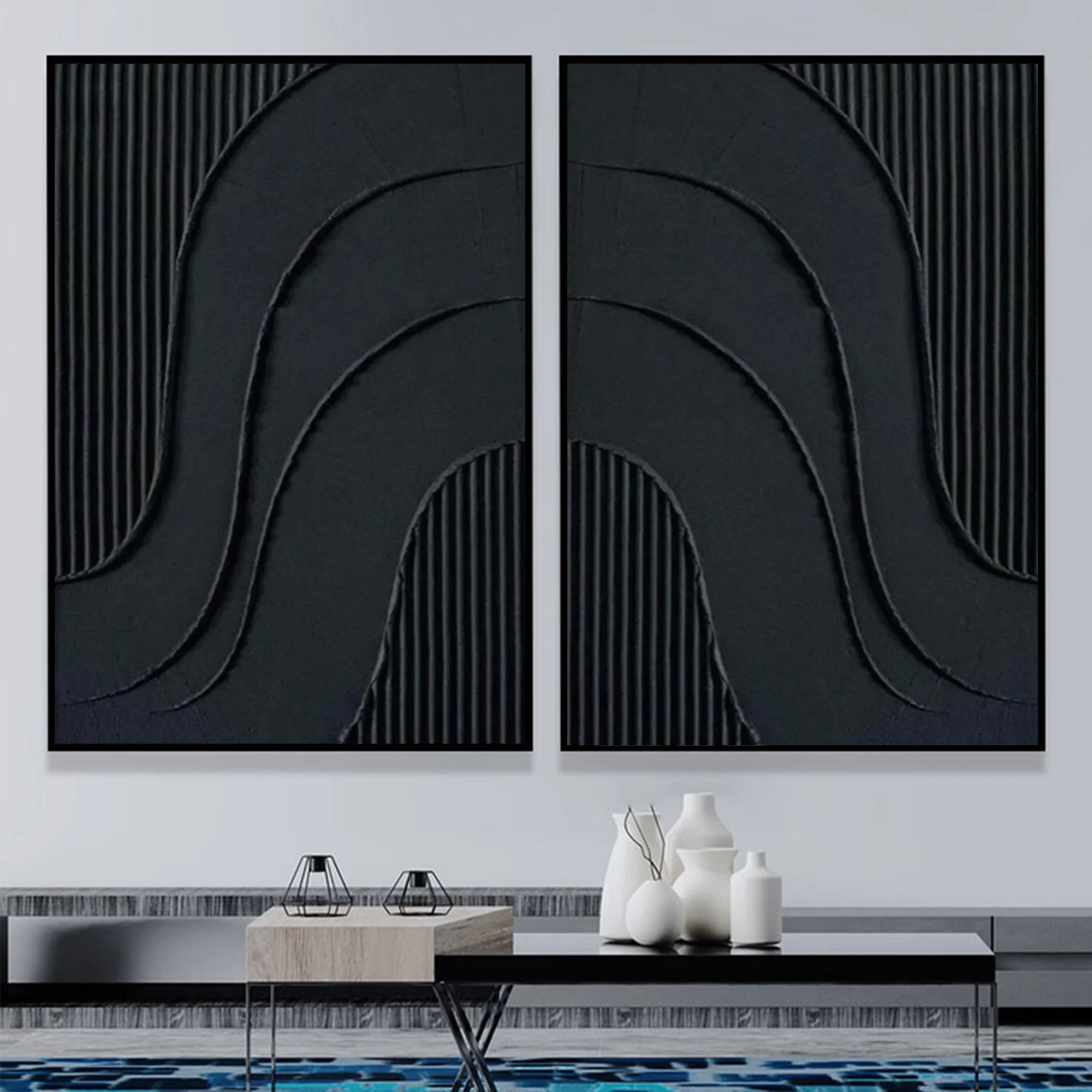 Multicolor Noir Textured Diptych Art Set Of 2 - Artwallpainting