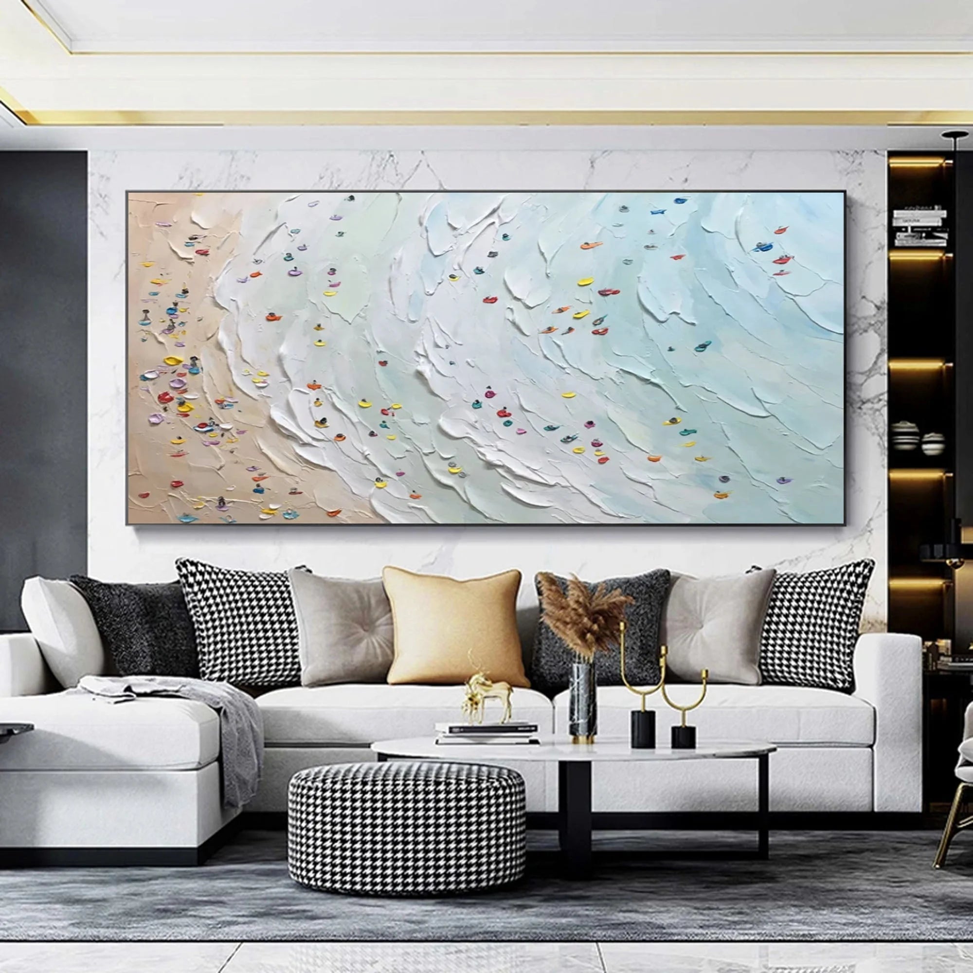 Multicolor Ocean Breeze Textured Beach Panorama - Artwallpainting