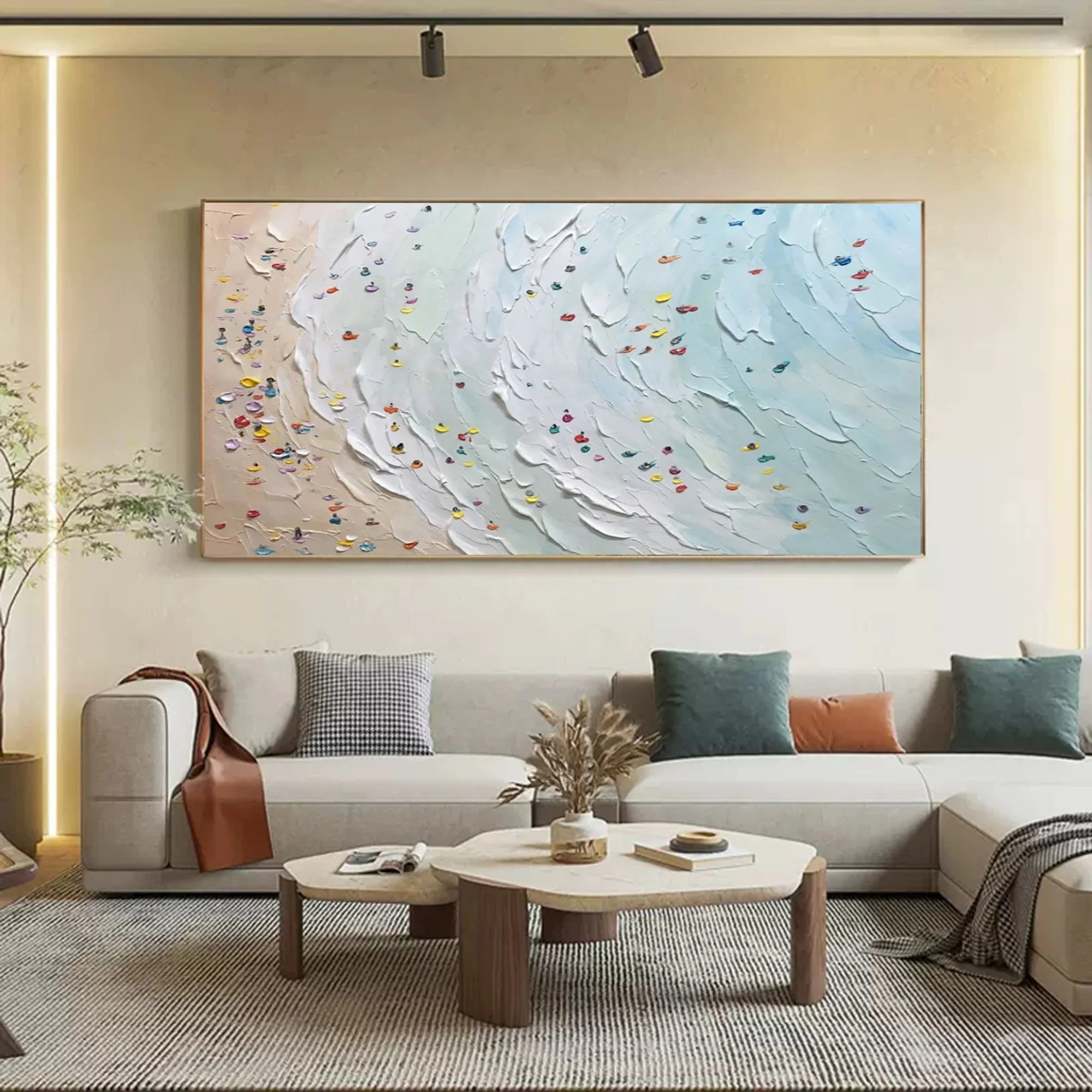 Multicolor Ocean Breeze Textured Beach Panorama - Artwallpainting